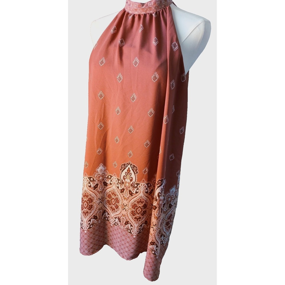 Altar'd State Halter Mini Dress/ Tunic Burnt Orange/Pink Pattern Women's Size M
